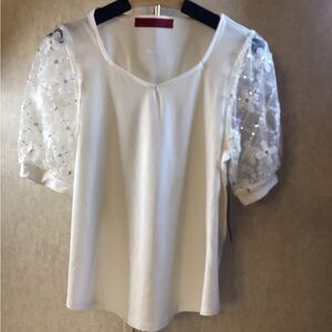 Scarlett White Blouse with Sequin Sleeves